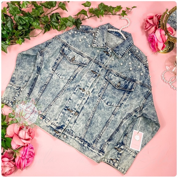 Denim Jacket Pearl Embellished Jean Jacket (Pearl Hanger included) - Picture 2 of 4
